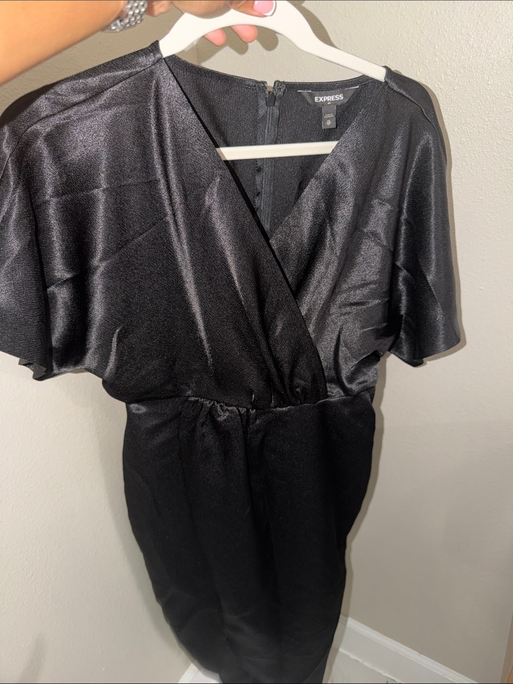 Express Black Satin Wrap-Effect Jumpsuit